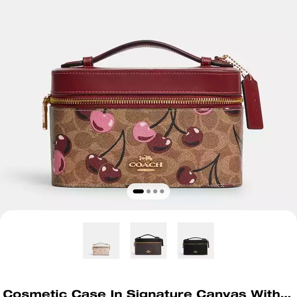 Coach Brown and Red Cosmetic Bag with Signature Monogram